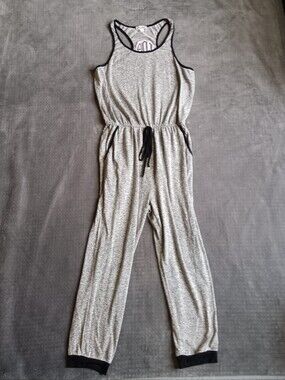 Women’s Gray Sleeveless Jumpsuit,  Drawstring Elastic Waist, Jordann Size Large
